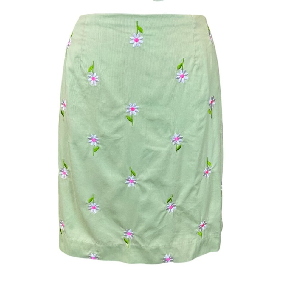 Lilly Pulitzer Green Textured Fabric Embroidered Daisy VTG Short Skirt Sz 12